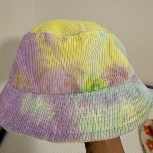 Tie-Dye Corduroy Bucket Hat - Pastel Yellow & Purple